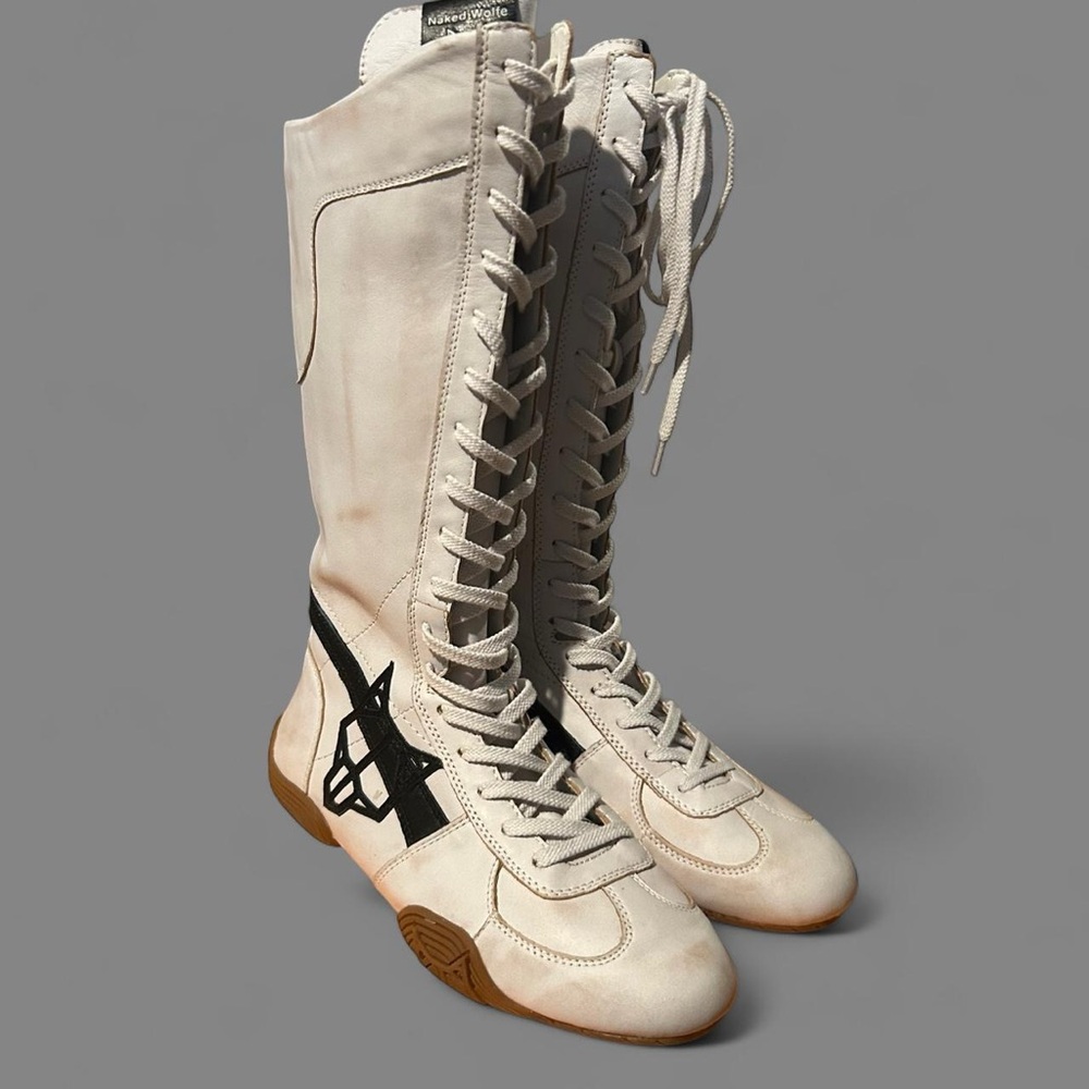 NAKED WOLFE BETSY WHITE ALCOHOL LEATHER BOXING BOOTS - Picture 2 of 7